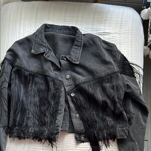 SHEIN Black Jean Jacket with Fringe